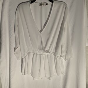 VERONICA M Elegant White V-Neck Blouse